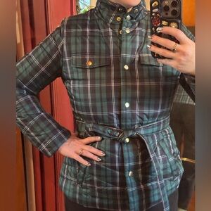 J. Crew plaid belted puffer coat